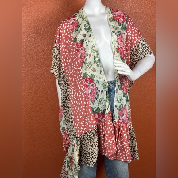 Umgee Floral  Animal Print Open Front Kimono Size S/M. E89 - Picture 8 of 15
